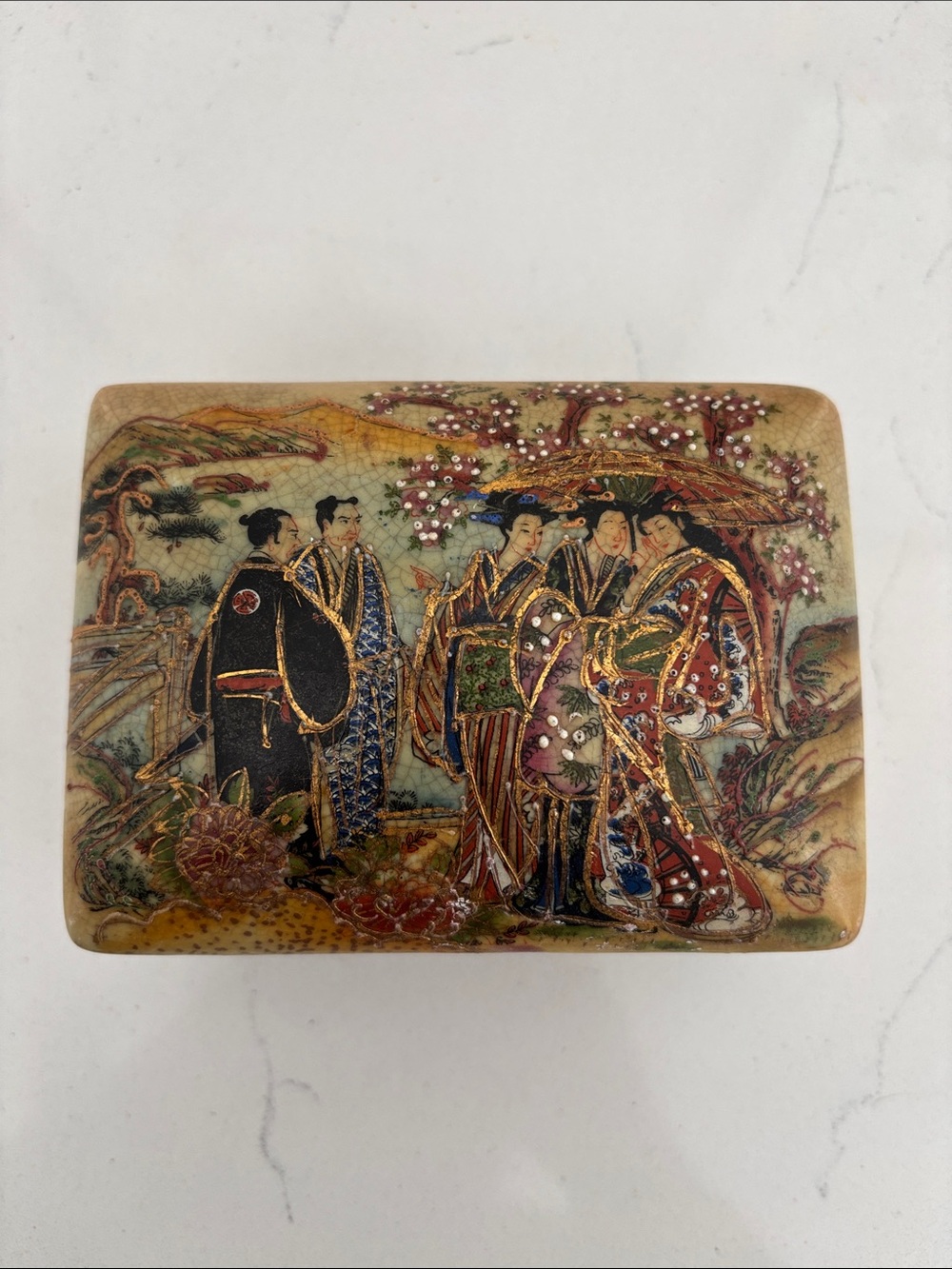 Royal Satsuma Vintage Trinket Box in Multicolor with Gold Accents